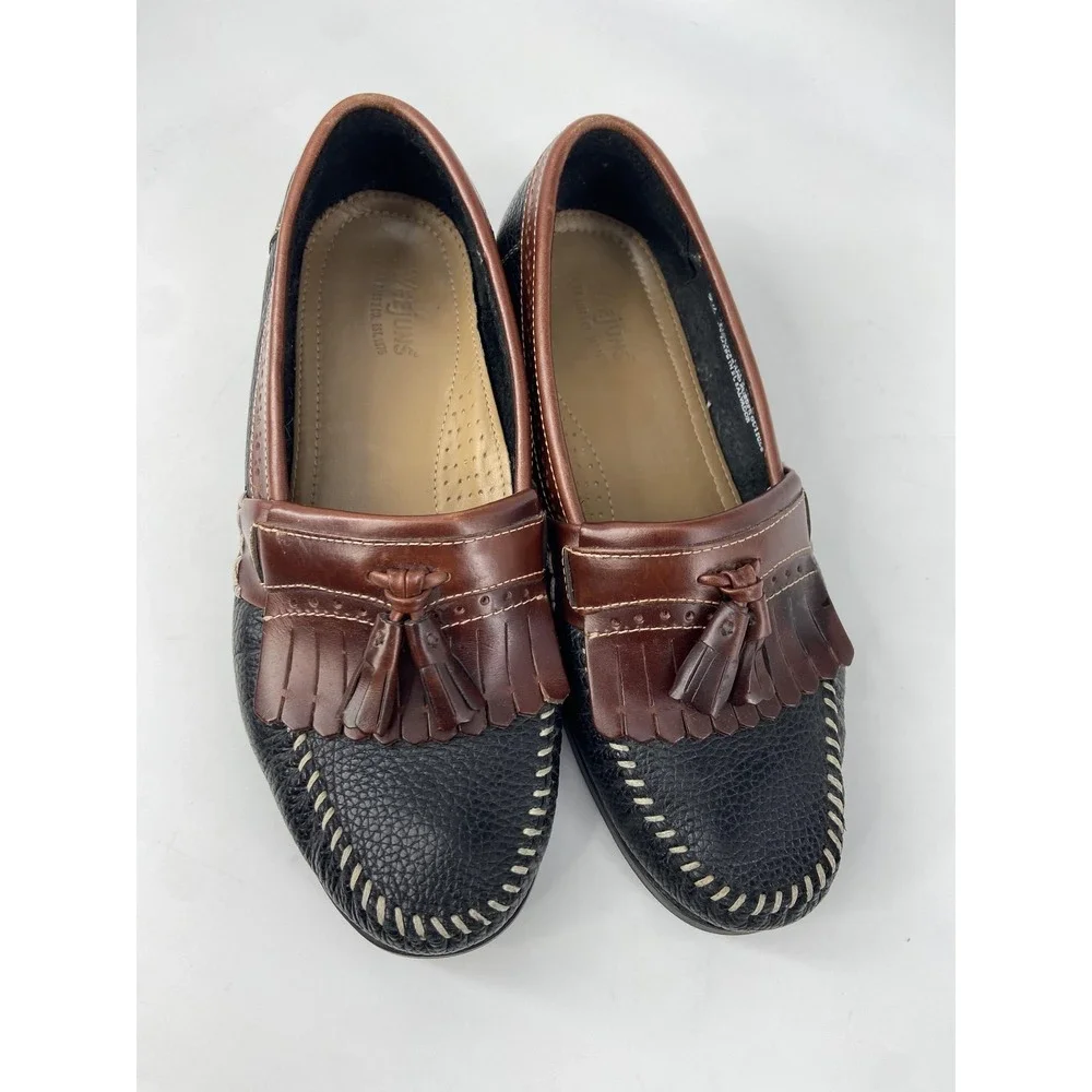 GH Bass Weejuns Shoes Womens 9.5 Black Brown Tassel Kiltie Leather Loafer‎ EE